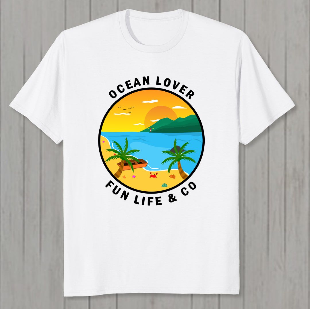 4be87e1b Ocean Lover And Cool Illustration Of A Island Men T Shirt White Front New