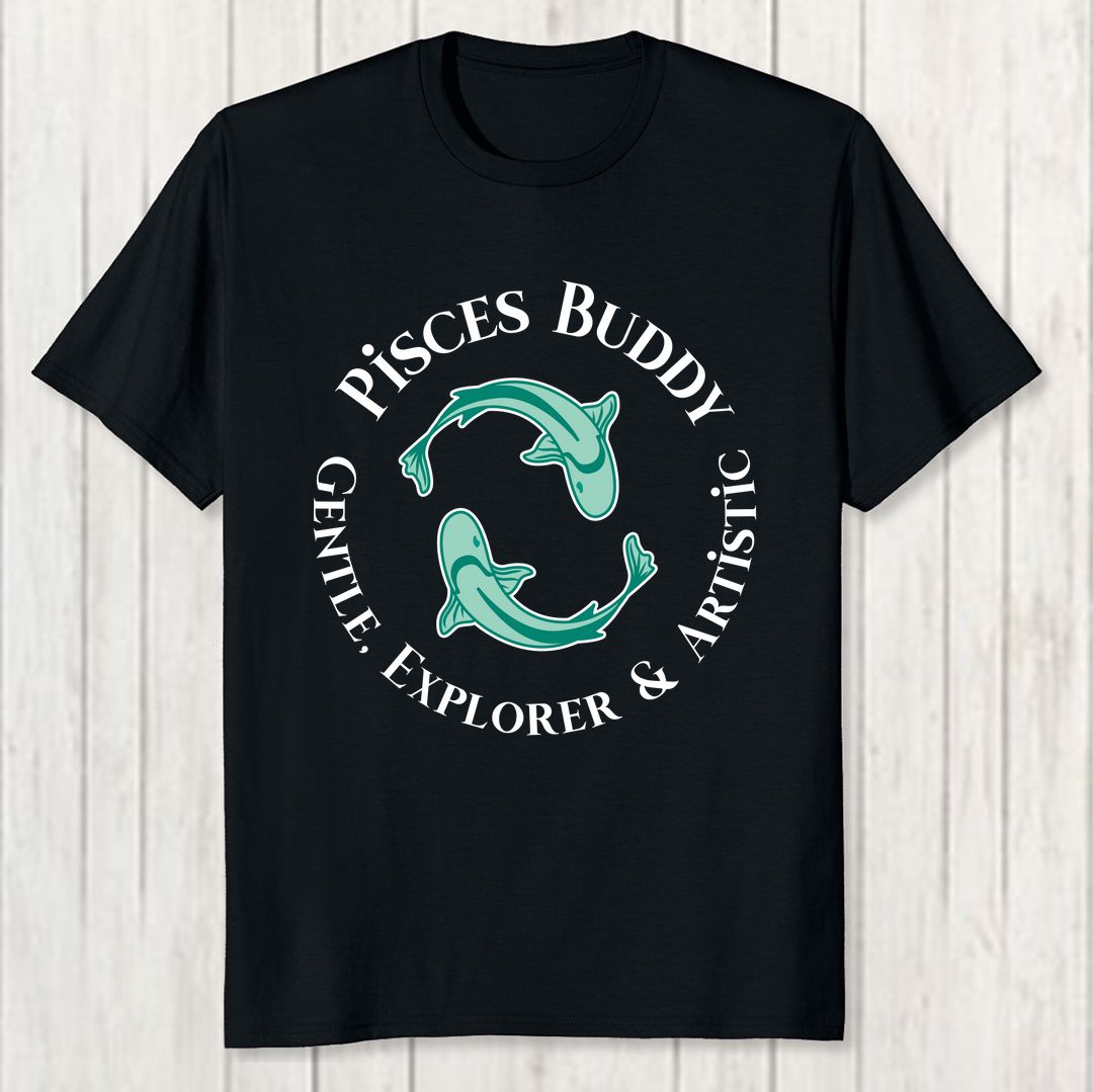 21d8ea50 Zodiac Sign Symbol Pisces Men T Shirt Black Front New