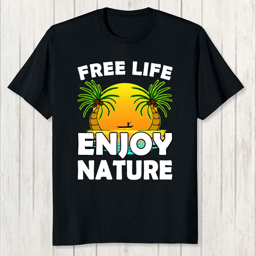 B1674ebb Free Life Enjoy Nature Men T Shirt Black Front New