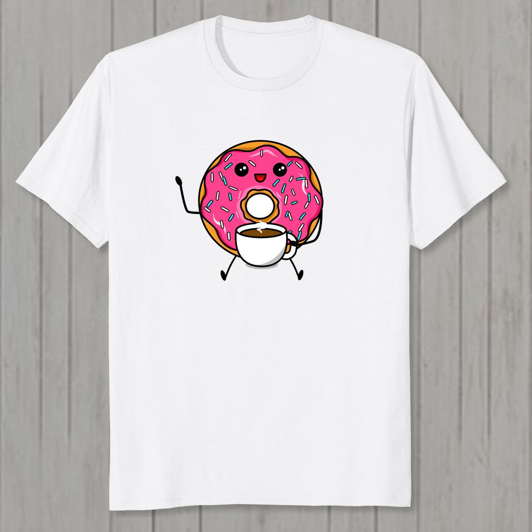 E3a98610 Cute Donut With Coffee Men T Shirt White Front New