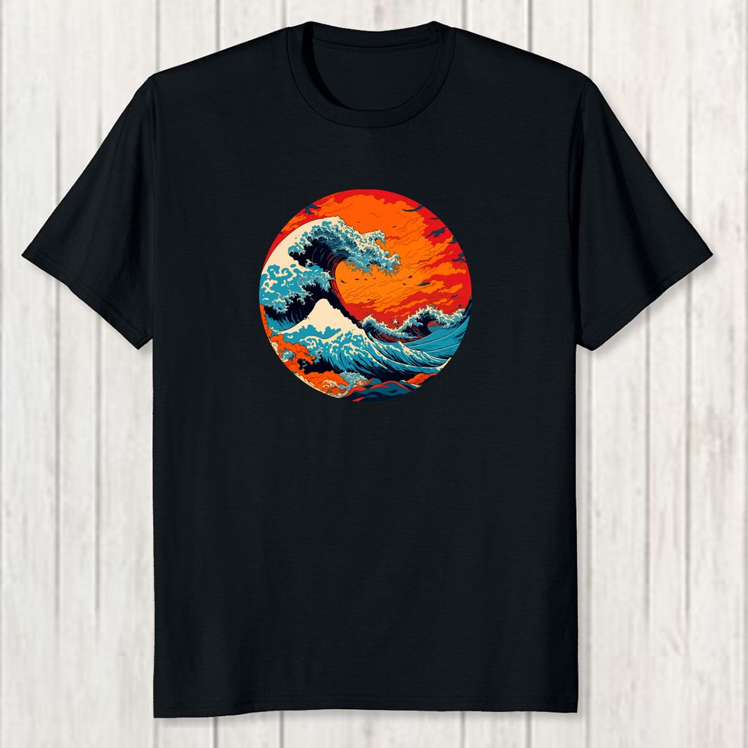 C31af9a6 The Great Wave Off Kanagawa Men T Shirt Black Front New