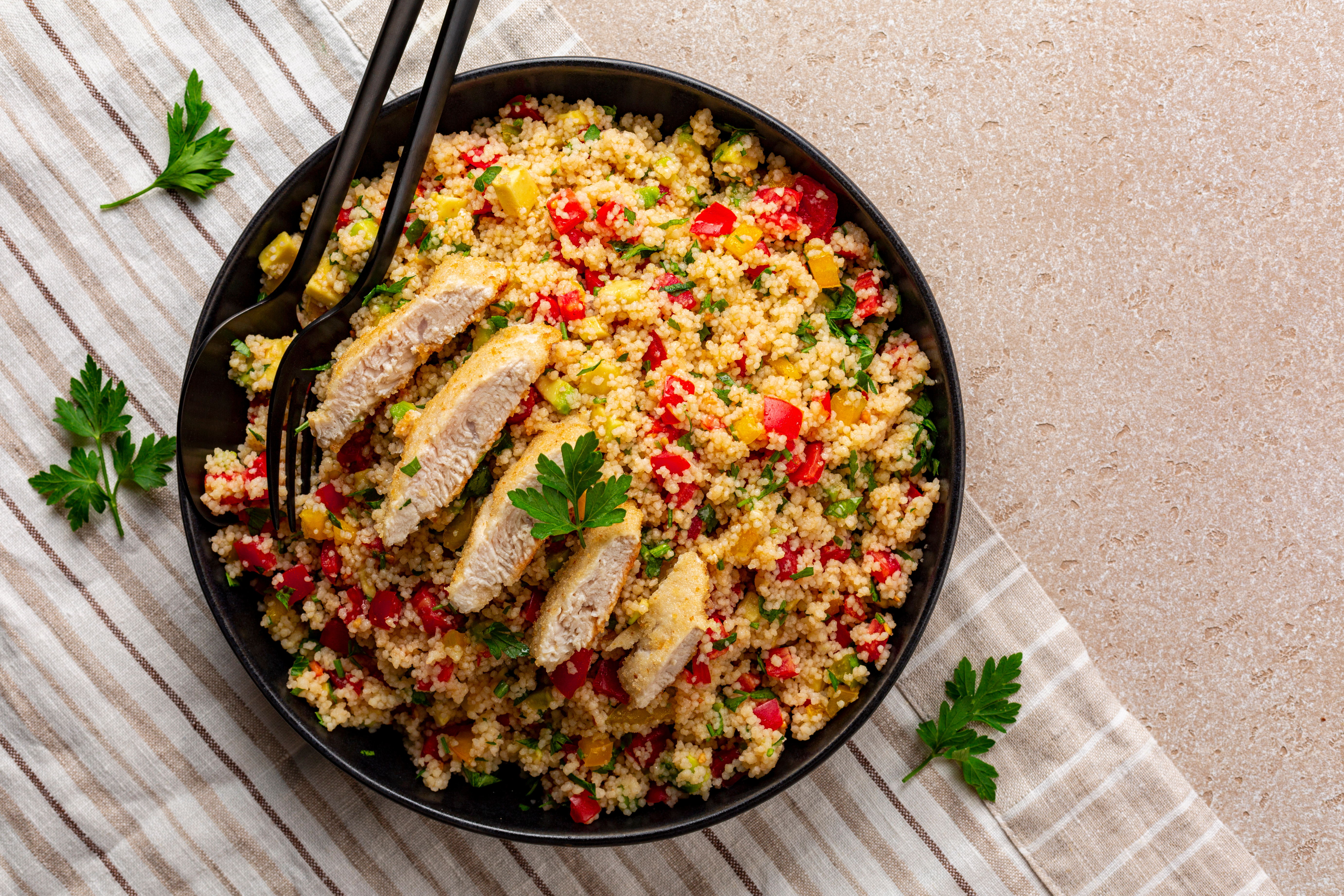 Tropical couscous salad with chicken and mango