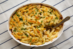 Chicken and mushroom pasta bake