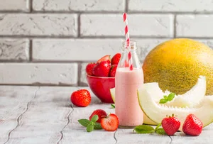 Melon and strawberry lassi