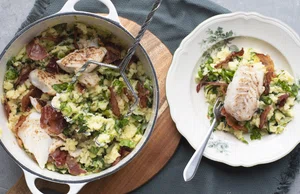 Raw endive mash with cod and Serrano ham