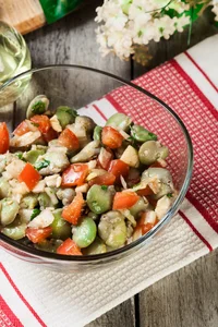 Broad bean and tomato salad