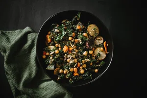 Roasted celeriac, carrot and kale salad