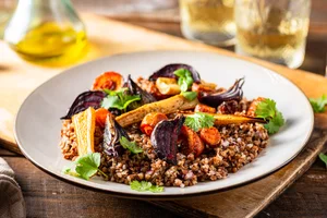 Roasted vegetable and buckwheat salad