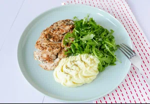 Chicken with thyme and parsnip-celeriac puree