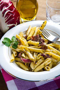 Pan-sautéed radicchio pasta