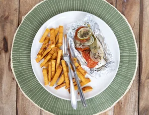 French chicken packets with sweet potato fries