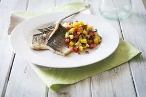 Steamed fish with melon salsa