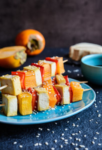 Persimmon and tofu skewers