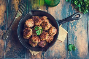 Chicken and pork meatballs with cranberry sauce