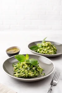 Shaved asparagus noodles with pesto