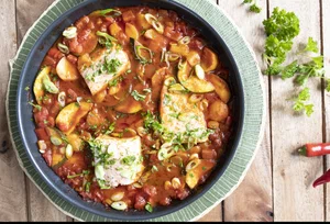 Spanish stew with salmon