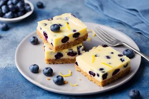 Ricotta and blueberry cheesecake slice