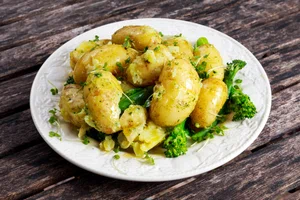 Potato salad with garlic mayonnaise and cress