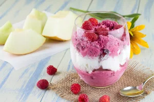 Healthy raspberry and melon layered ice-cream