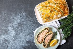 Garlic butter salmon wellington