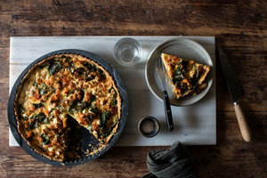 Pompoen, boerenkool en feta quiche