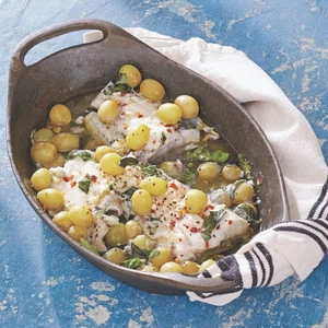 Italian halibut with grapes and olive oil