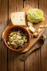 Buckwheat pizzoccheri pasta with cabbage