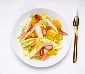 Witlof and citrus salad with smoked salmon