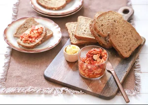 Tomato and tofu scramble on bread