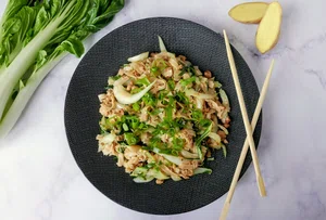 Tofu noodles with bok choi and ginger