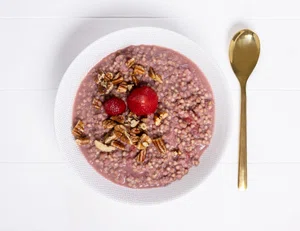 Strawberry buckwheat oatmeal with pecans