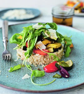 Roasted vegetables on a bed of quinoa