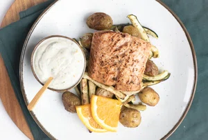 Salmon in citrus marinade with yoghurt sauce