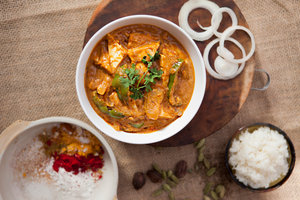 Vegetable curry with paneer cheese