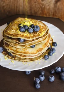 Homemade pancakes with lemon and blueberries