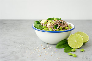 Edamame and noodle salad with grilled tofu