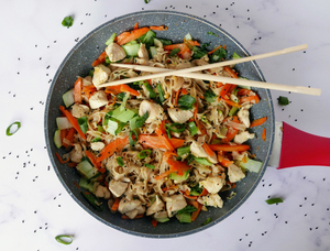 Chicken and sesame stir-fry with rice noodles