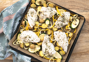 Traybake with potatoes and plaice fillet