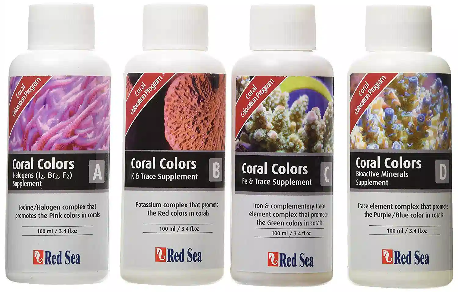 Red Sea Coral Coloration ABCD Supplements - 100ml - 4 pk