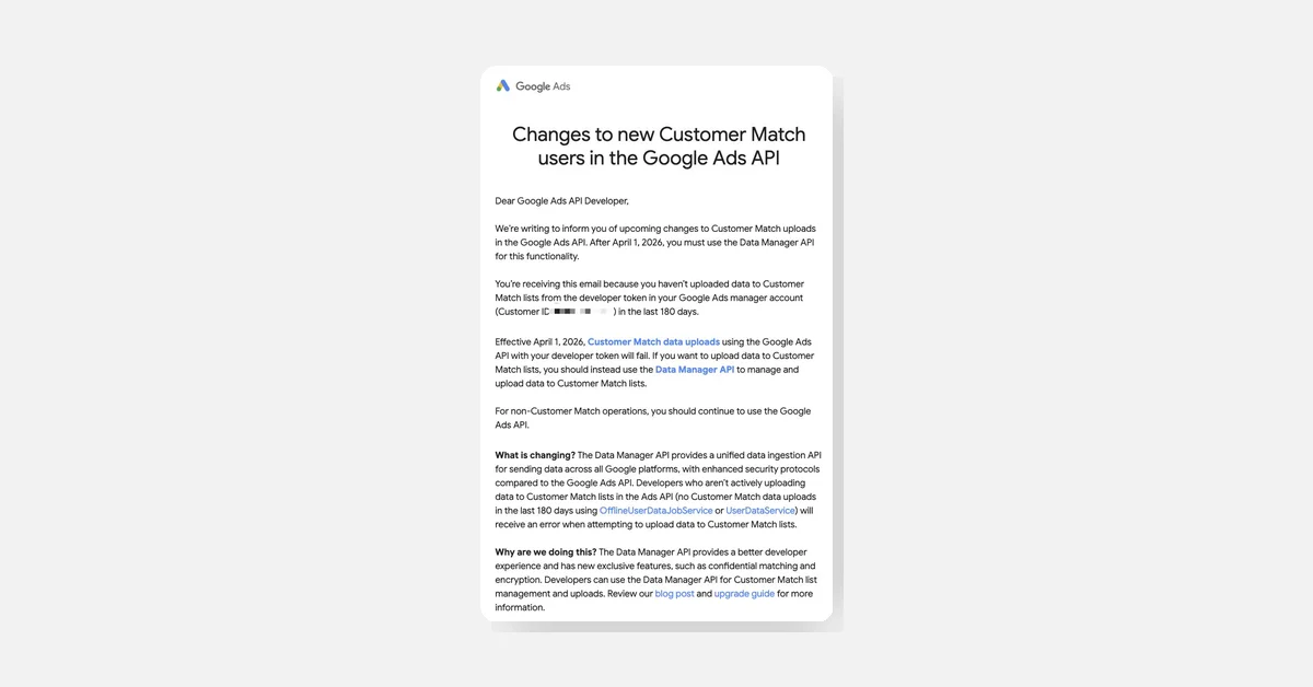 Google Ads Customer Match API uploads move to Data Manager API by April 2026