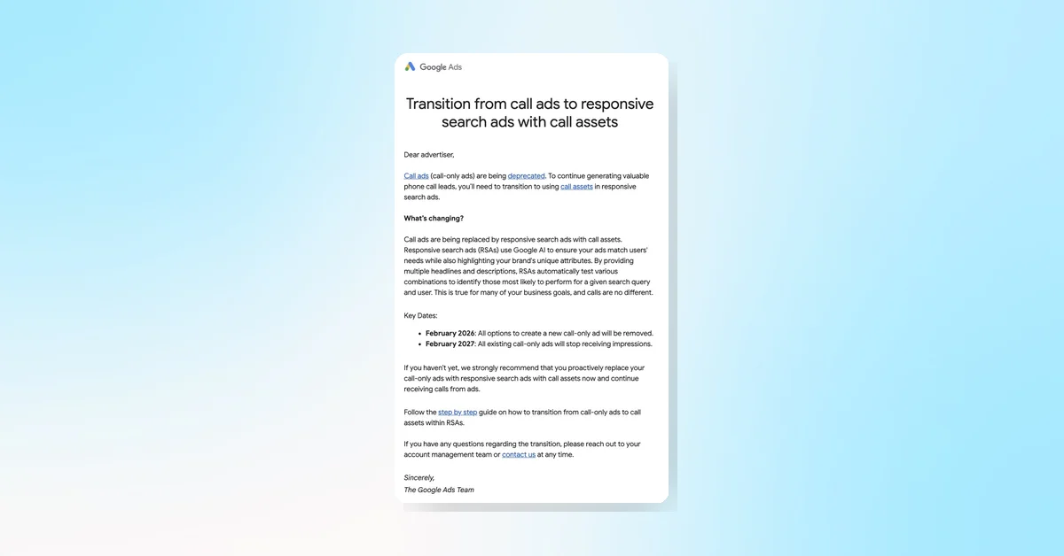 Google phases out call-only ads by 2027 for responsive search ads