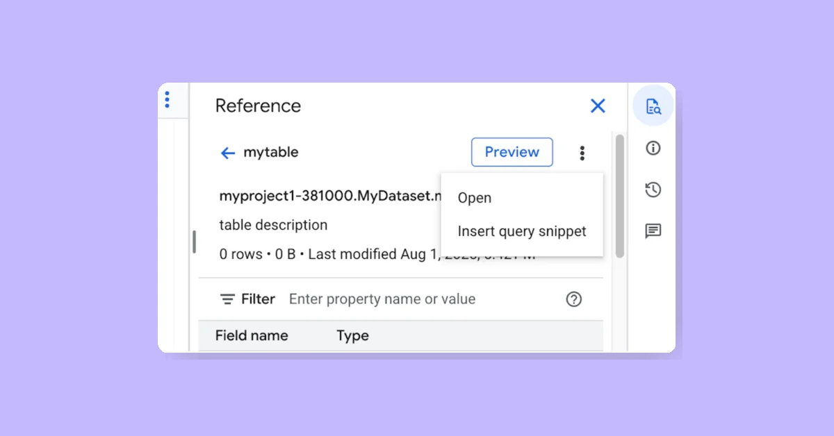 BigQuery Reference Panel Adds Schema Preview and Query Editing Features