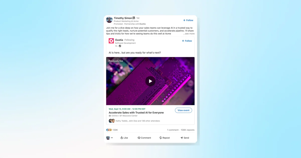 LinkedIn Launches Thought Leader Event Ads to Sponsor User Posts for Events