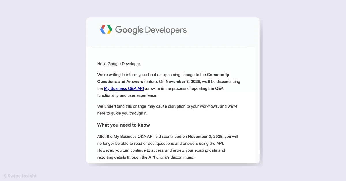 Google Discontinues My Business Q&A API Effective November 3