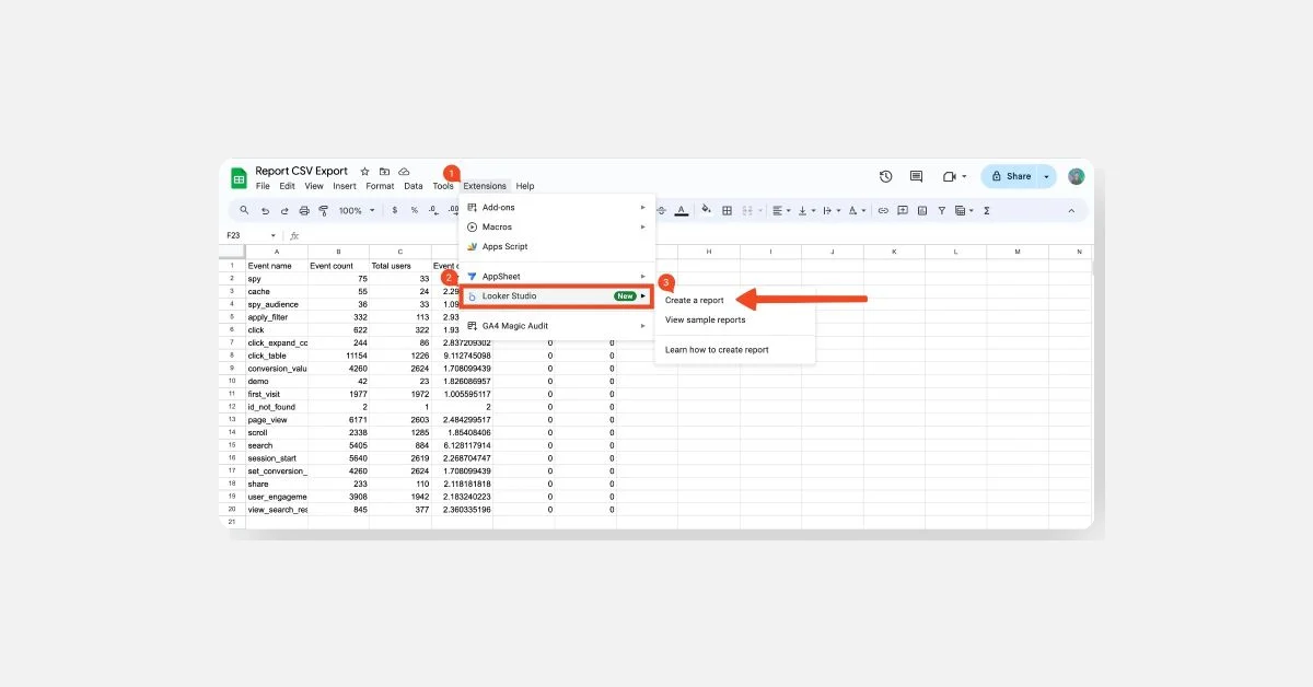 How to Create a Looker Studio report from Google Sheets