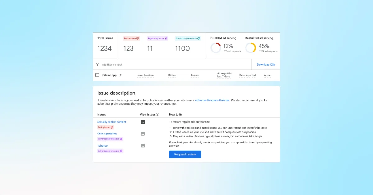 Google AdSense updates Policy center with new issue labels and filters for clarity