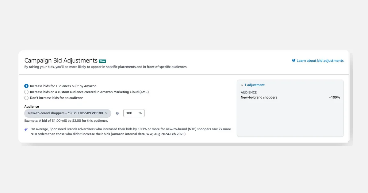 Amazon launches New-To-Brand Shoppers audience for Sponsored Brands bid boosting