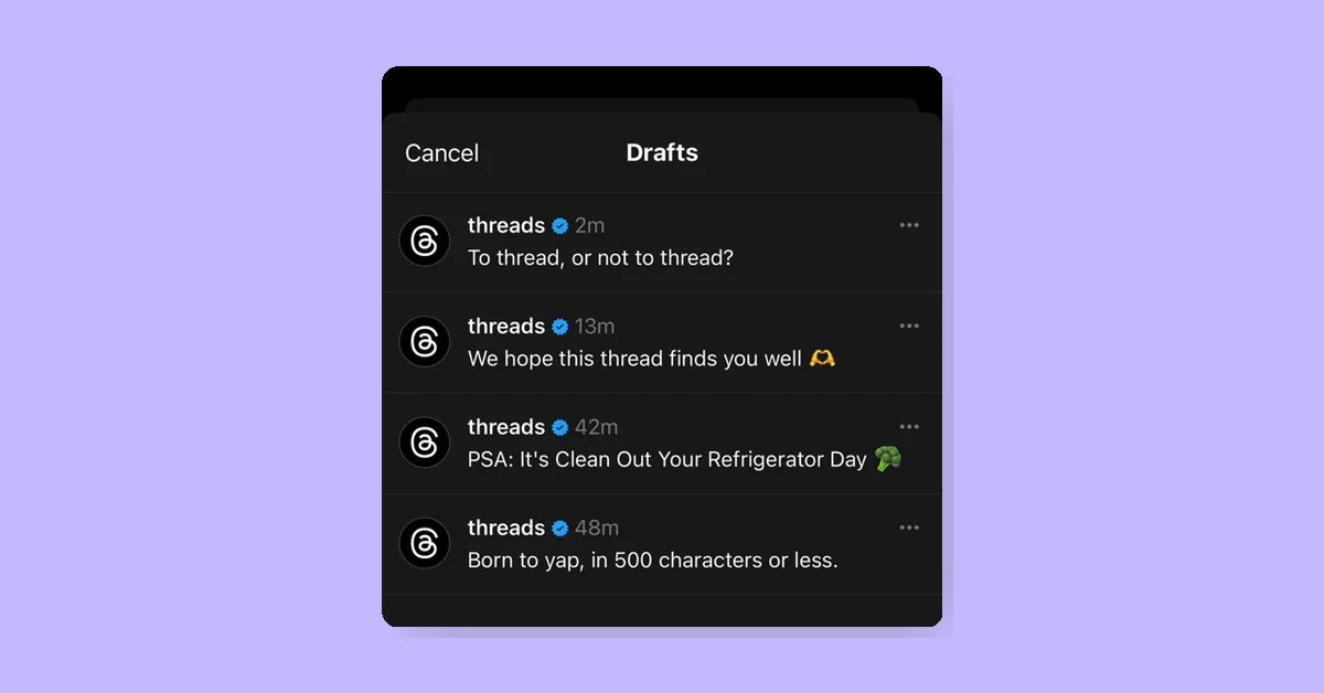 Threads Introduces Post Draft Feature with 100-Draft Storage Limit