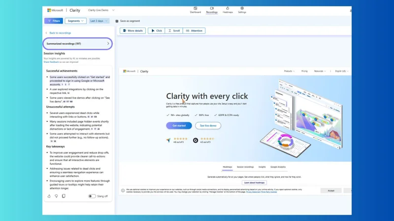 Microsoft Clarity expands copilot session summary to 250 recordings