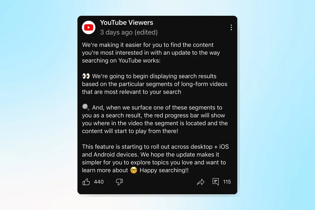 YouTube Updates Search to Highlight Relevant Video Segments, May Impact Watch Time